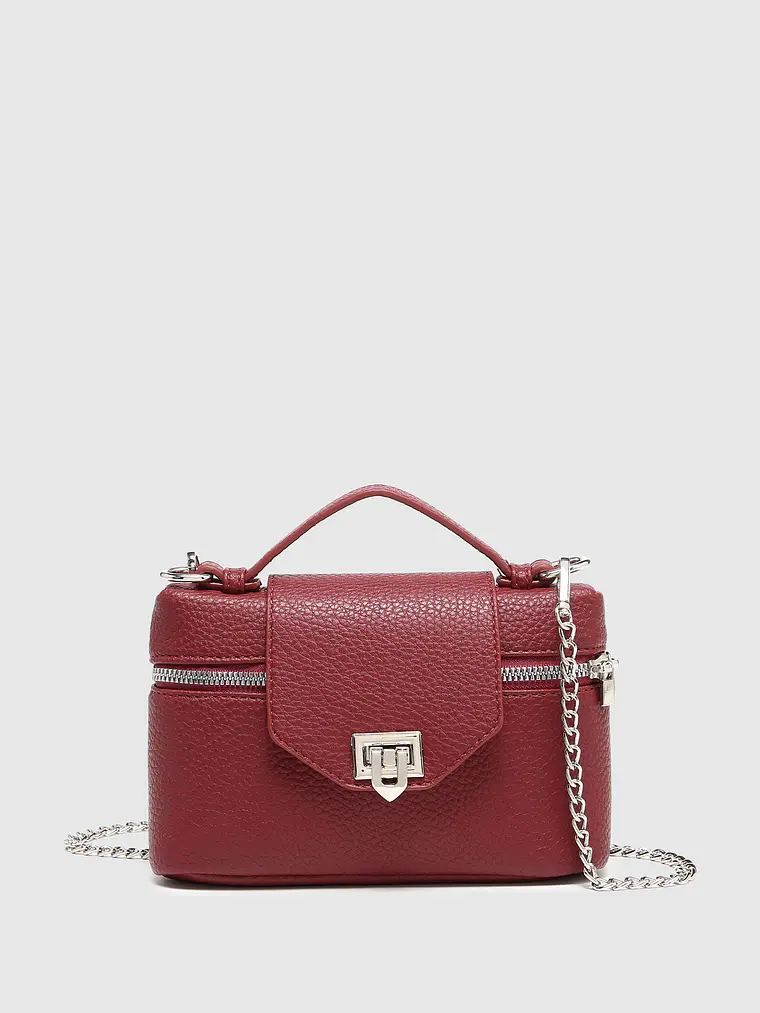 Bolso Mini Caja con Cierre de Candado y Cadena Plateada 1