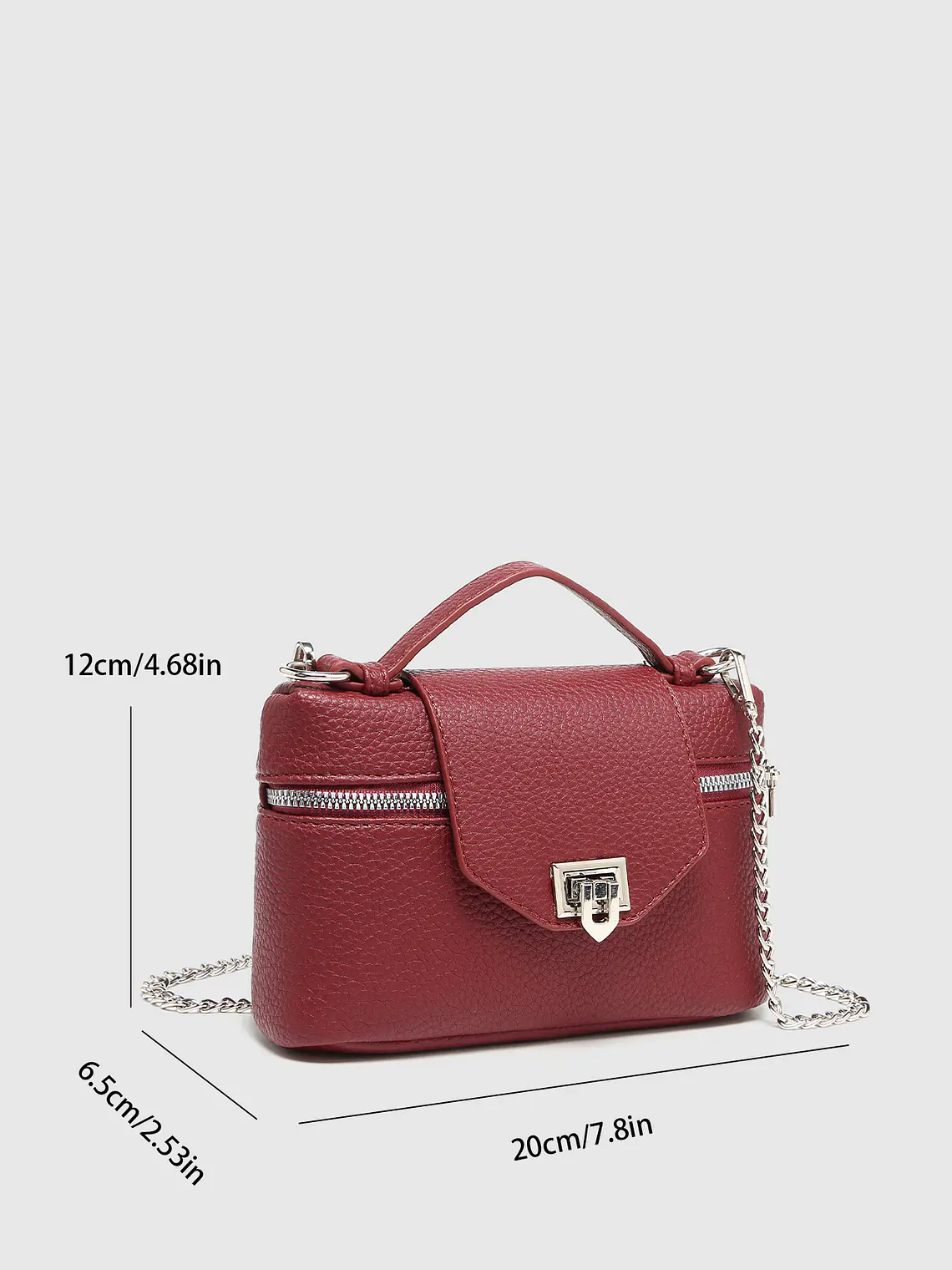 Bolso Mini Caja con Cierre de Candado y Cadena Plateada 3