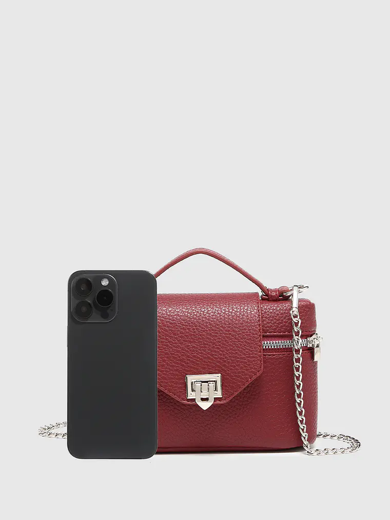Bolso Mini Caja con Cierre de Candado y Cadena Plateada 4