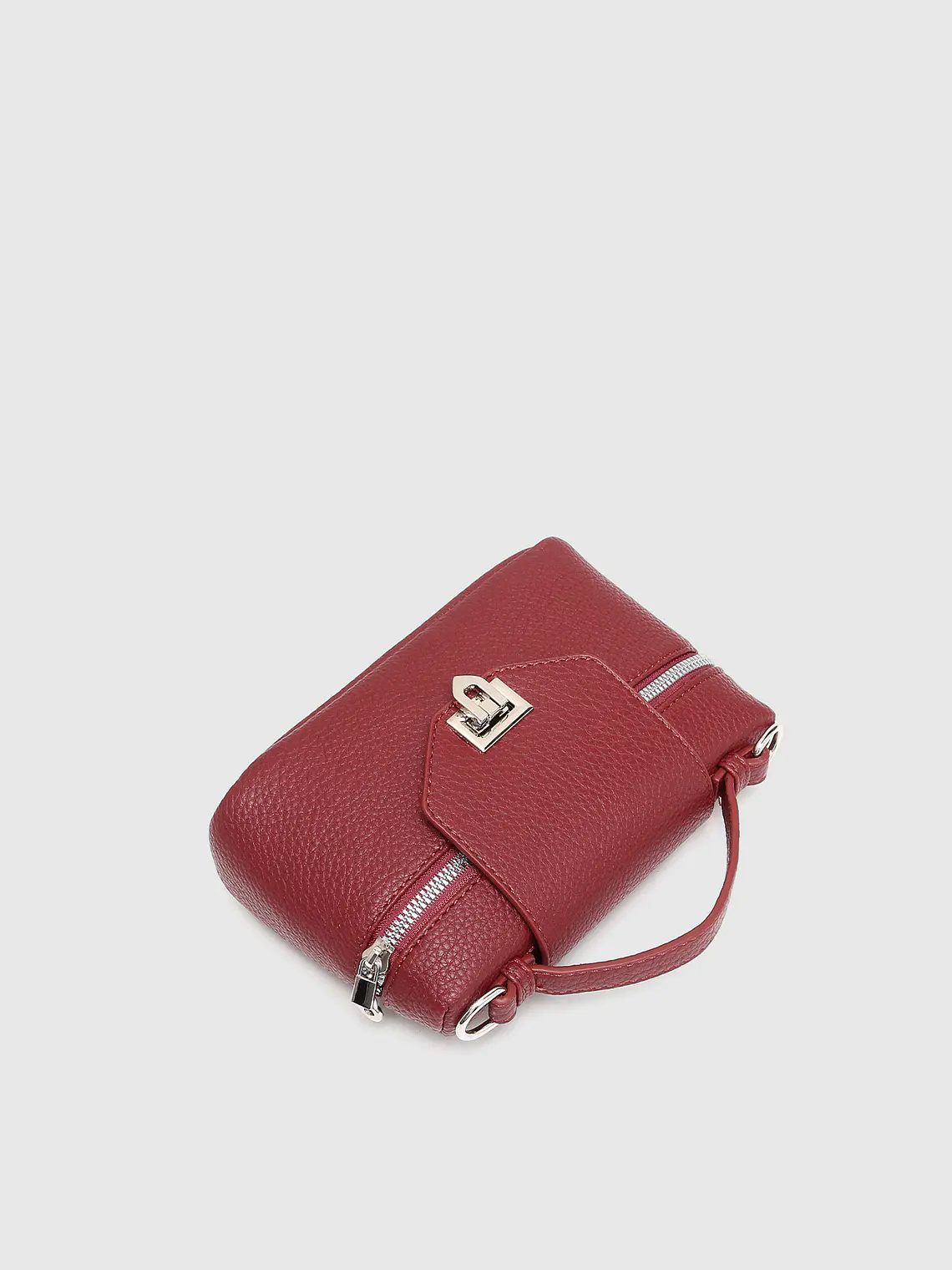 Bolso Mini Caja con Cierre de Candado y Cadena Plateada 5