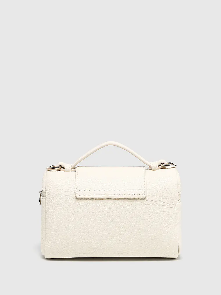 Bolso Mini Caja con Cierre de Candado y Cadena Plateada 8