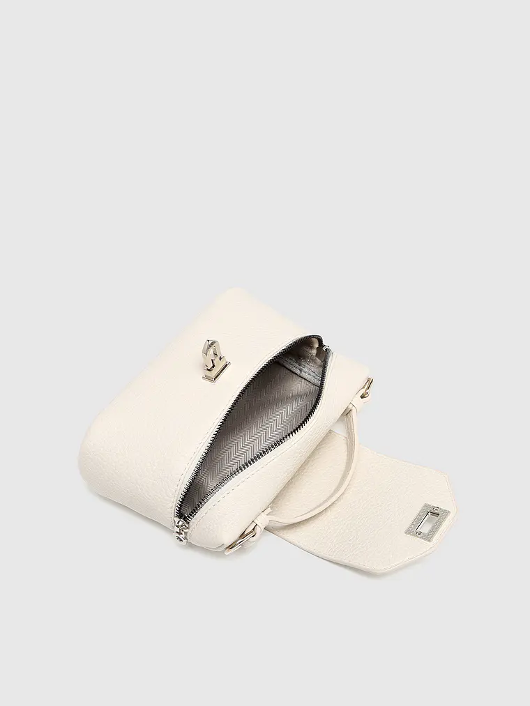 Bolso Mini Caja con Cierre de Candado y Cadena Plateada 12