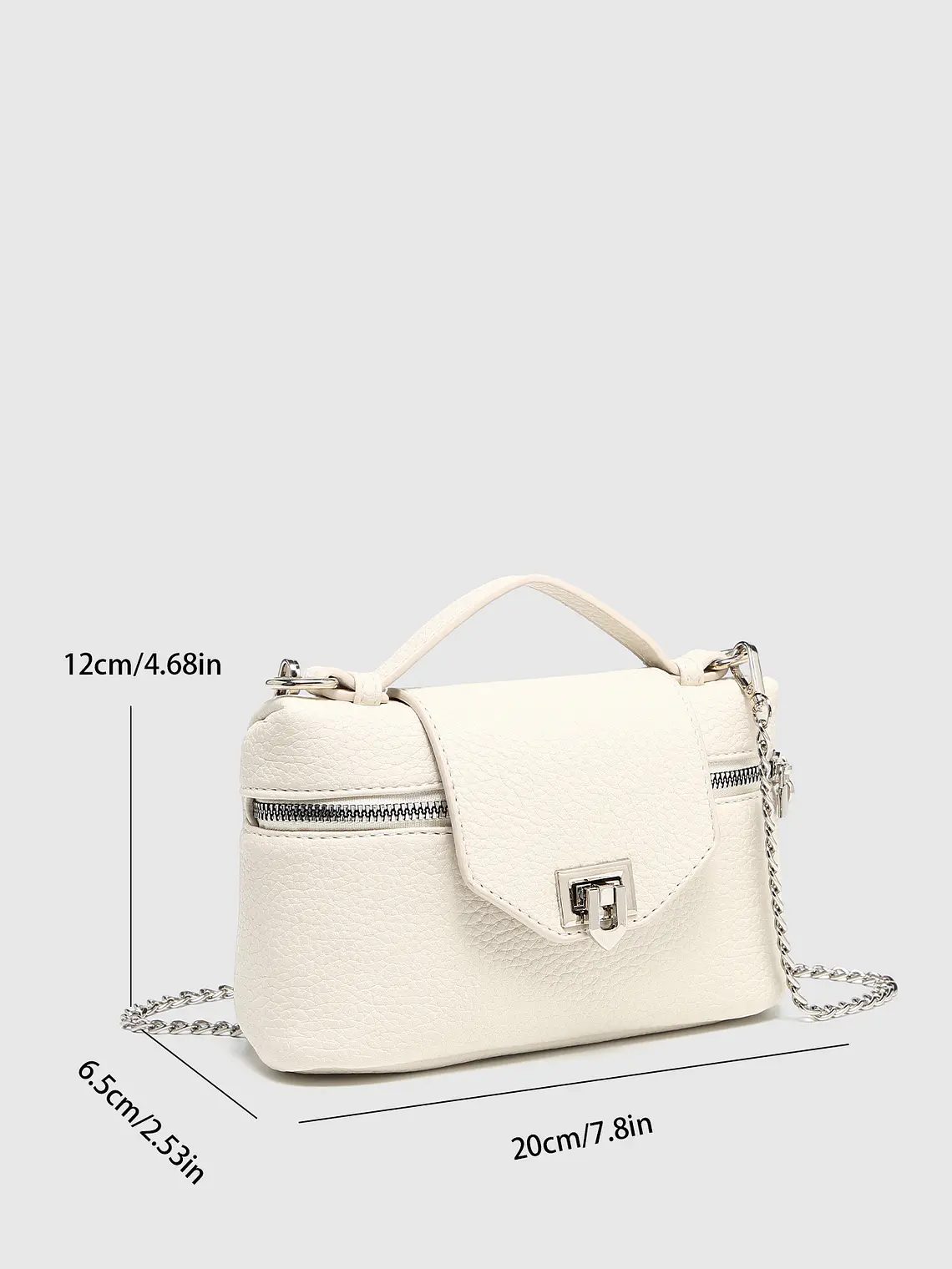 Bolso Mini Caja con Cierre de Candado y Cadena Plateada 9