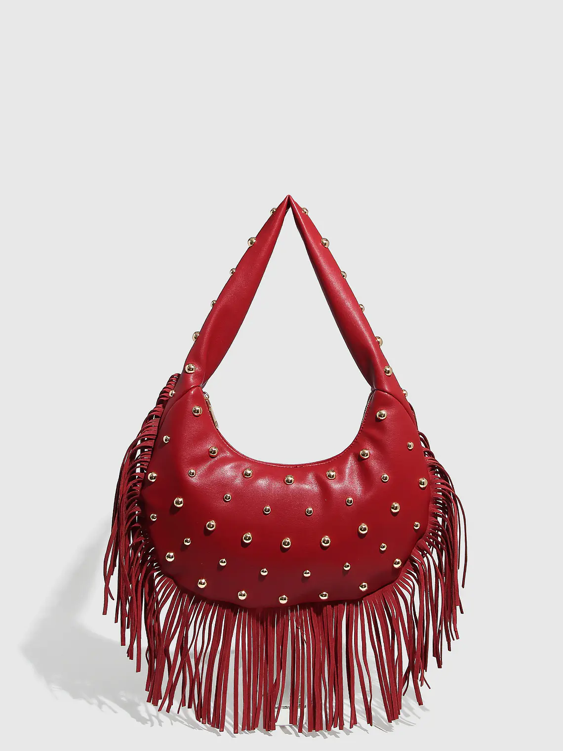 Bolso Hobo con Flecos y Tachas Doradas · Silueta Media Luna · Estilo Boho Urbano 3