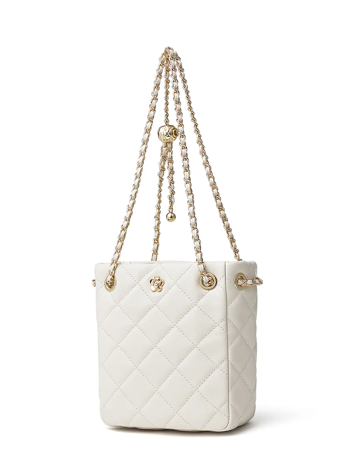 Bolso Bucket Mini Acolchado con Cadena Dorada y Detalle Floral 4