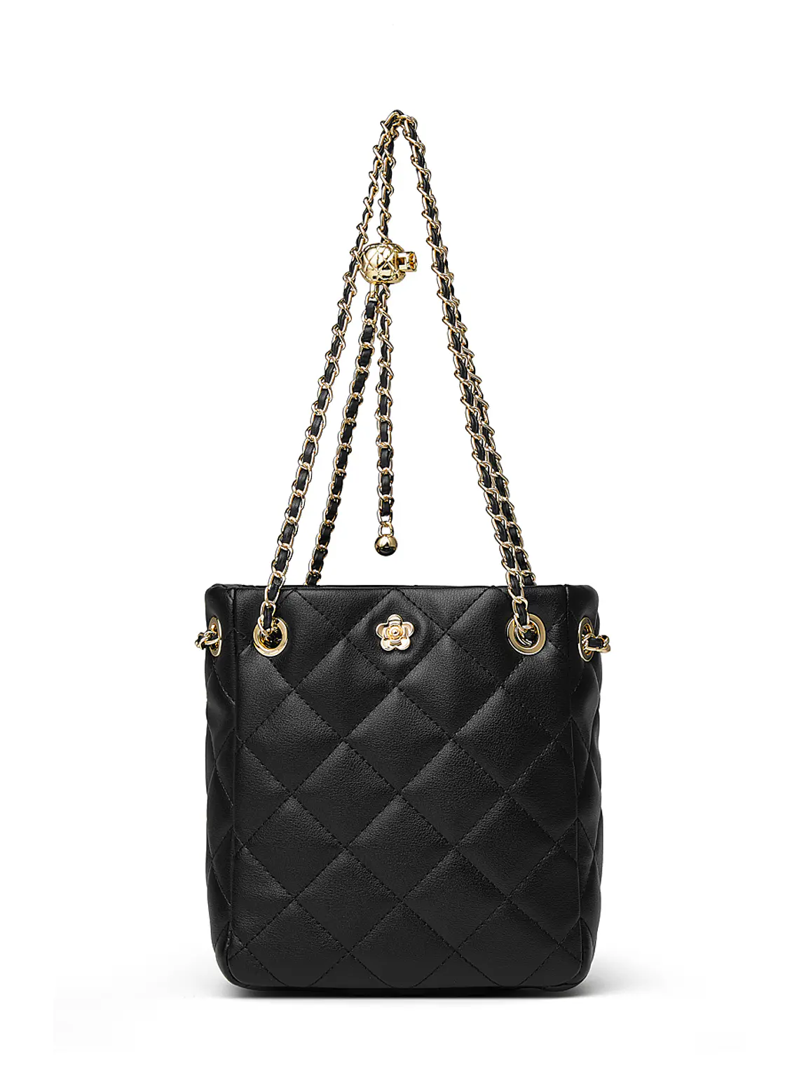 Bolso Bucket Mini Acolchado con Cadena Dorada y Detalle Floral 8