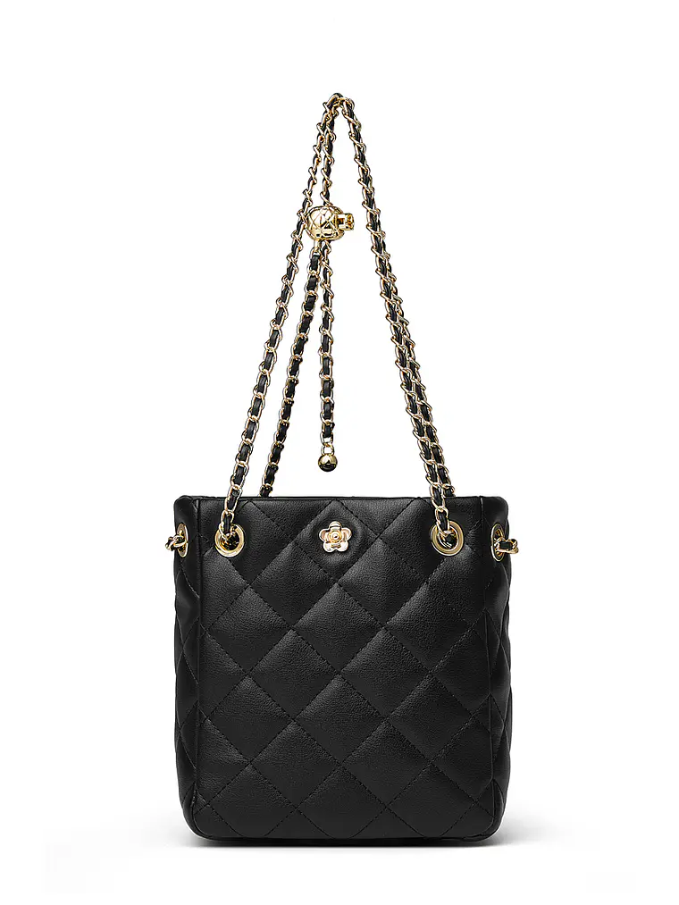 Bolso Bucket Mini Acolchado con Cadena Dorada y Detalle Floral 8