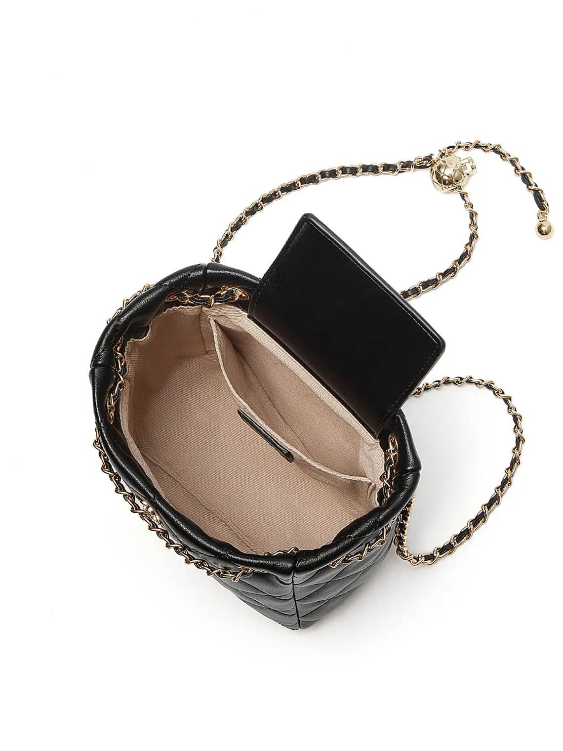 Bolso Bucket Mini Acolchado con Cadena Dorada y Detalle Floral 10