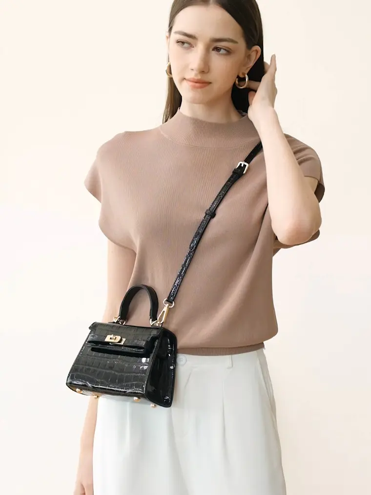 Mini Bolso Estructurado Croco · Cierre Metálico Dorado 1