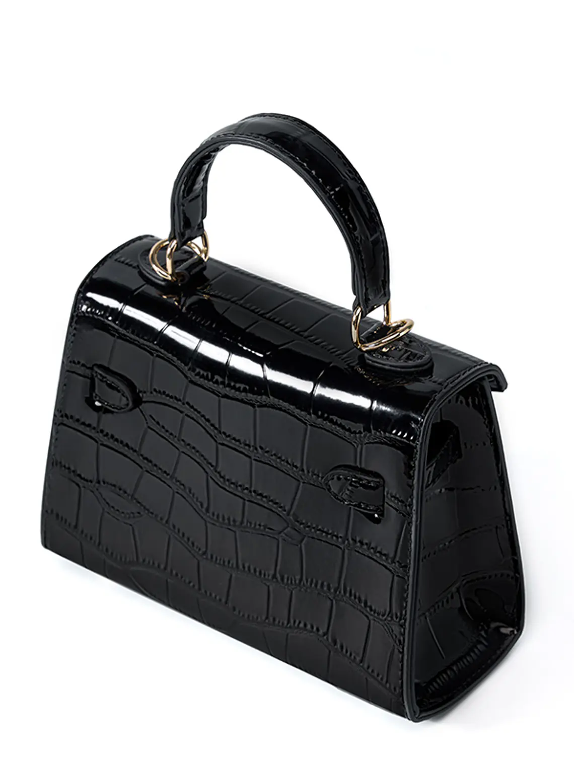 Mini Bolso Estructurado Croco · Cierre Metálico Dorado 9
