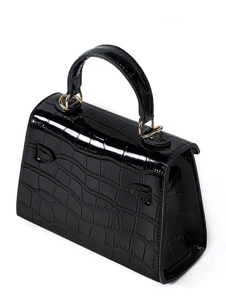 Mini Bolso Estructurado Croco · Cierre Metálico Dorado 9