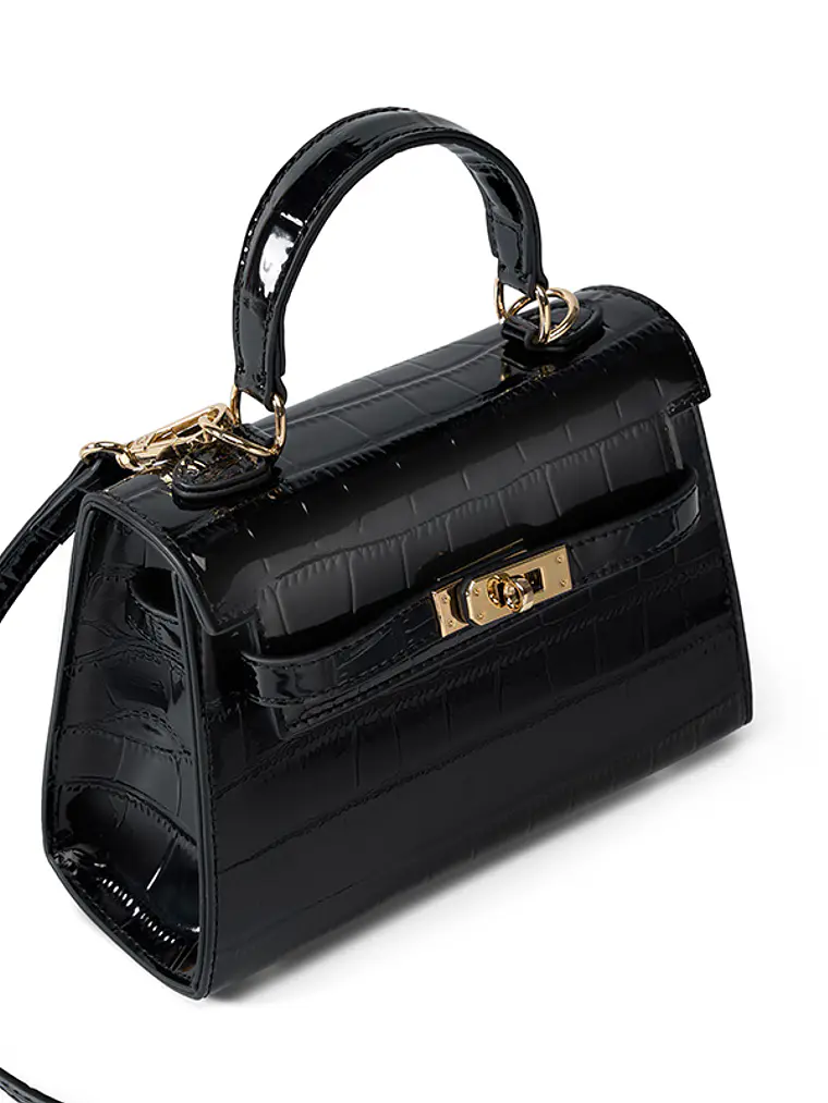 Mini Bolso Estructurado Croco · Cierre Metálico Dorado 8