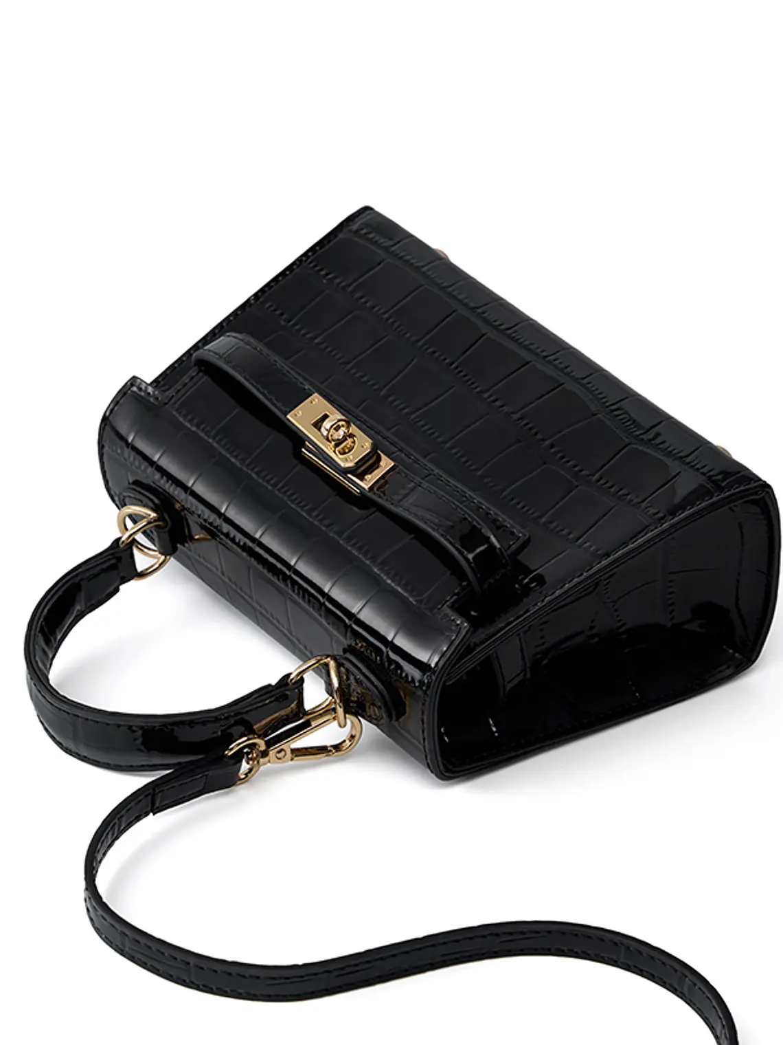 Mini Bolso Estructurado Croco · Cierre Metálico Dorado 10