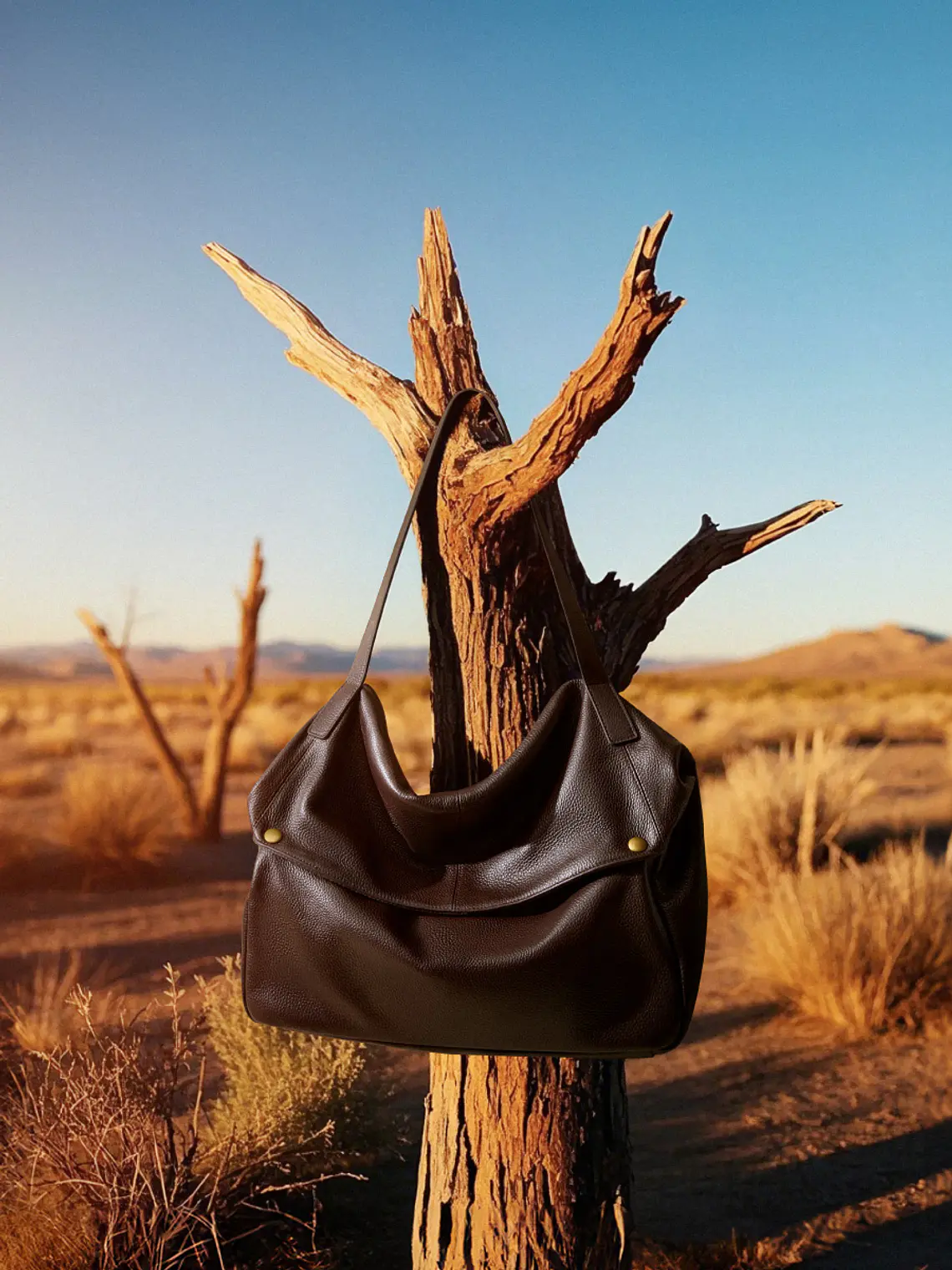 Bolso Hobo de Cuero · Solapa Suave · Volumen Relajado 5