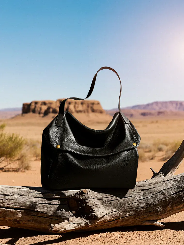 Bolso Hobo de Cuero · Solapa Suave · Volumen Relajado 13