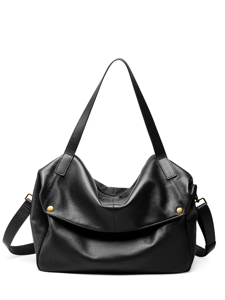 Bolso Hobo de Cuero · Solapa Suave · Volumen Relajado 14