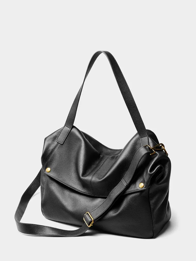 Bolso Hobo de Cuero · Solapa Suave · Volumen Relajado 15