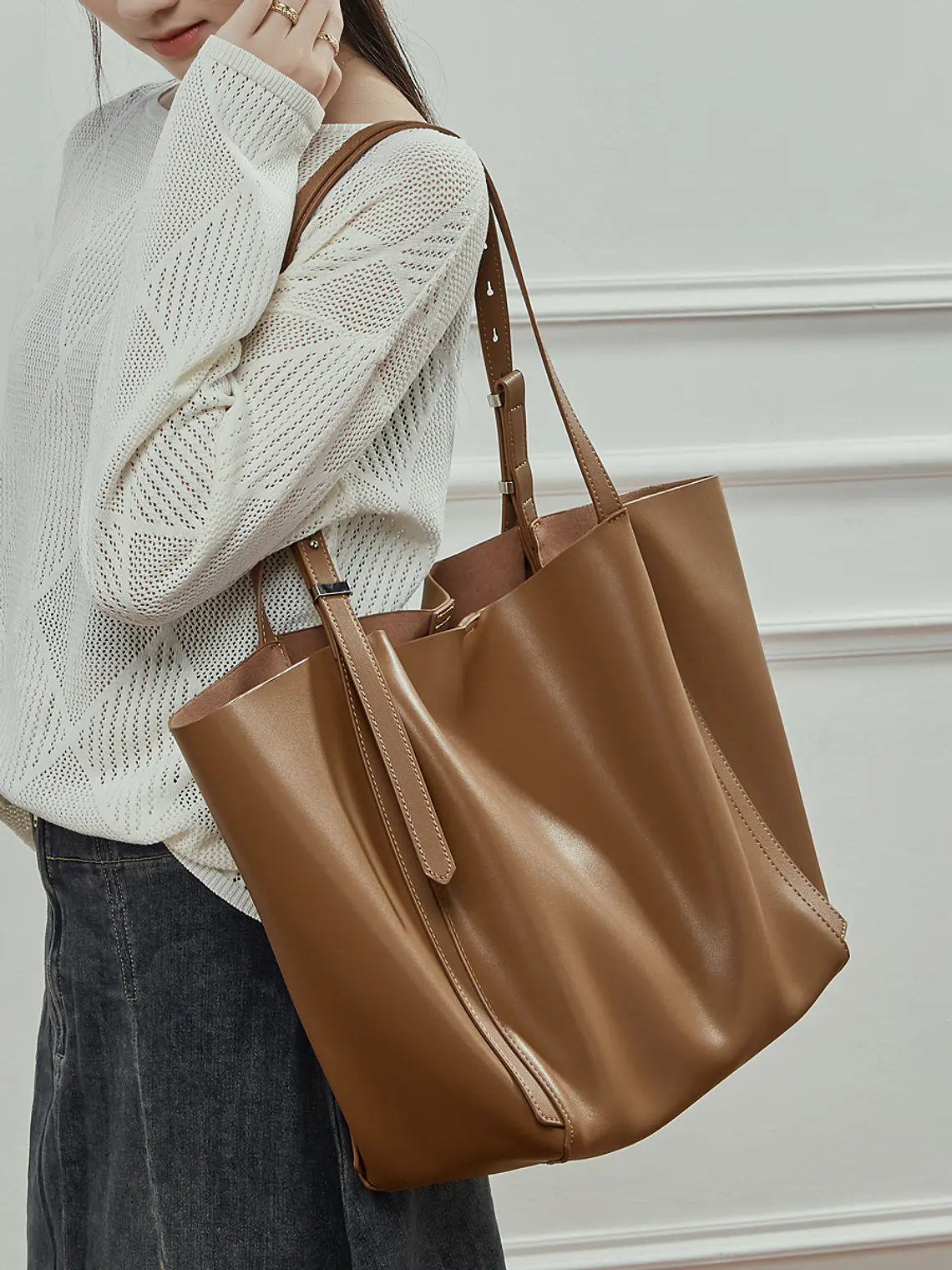 Bolso Tote de Cuero · Formato Amplio 17