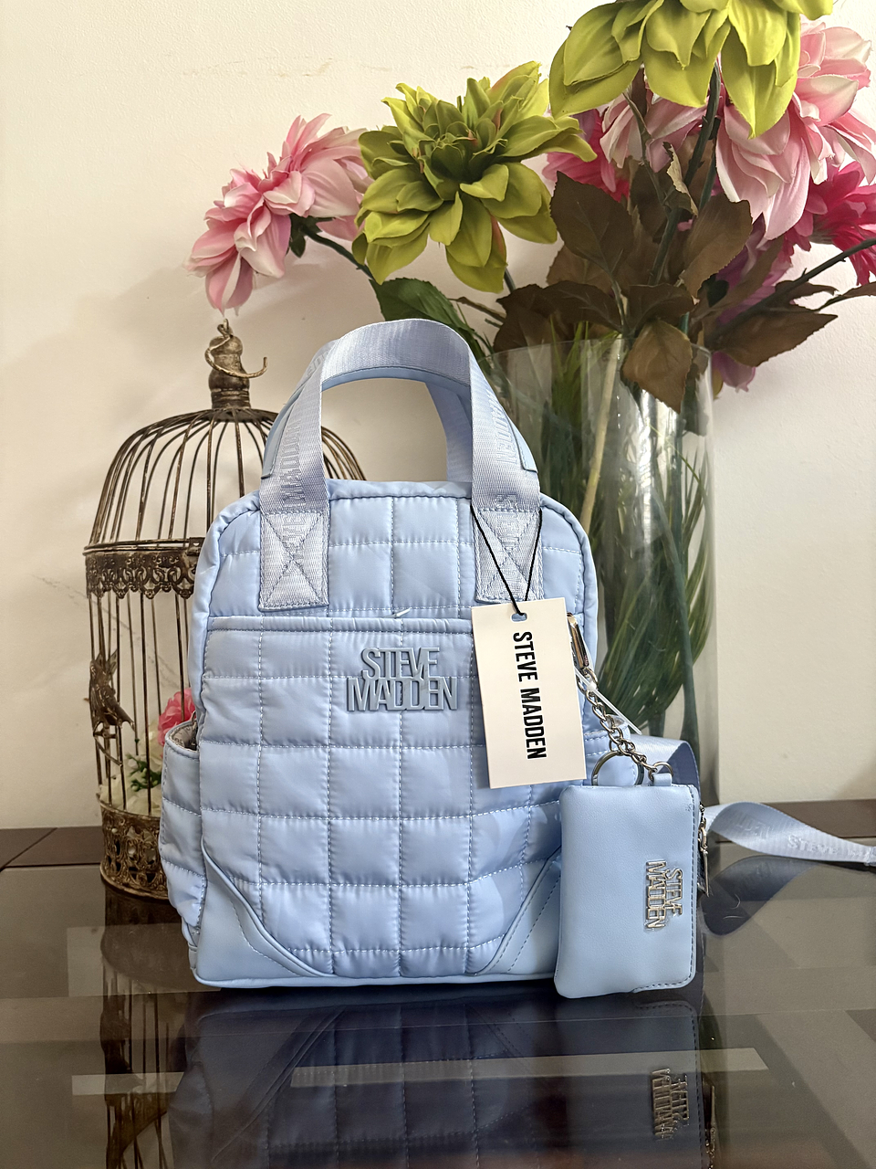 Mochila mediana Steve Madden celeste  1