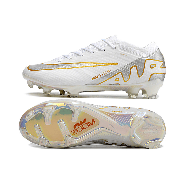 NIKE MERCURIAL AIRZOOM BRANCA E DOURADA FG ELITE 