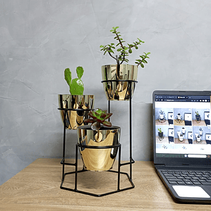 Soporte Mini Dumar con 3 Materos Metalizados 10cm 