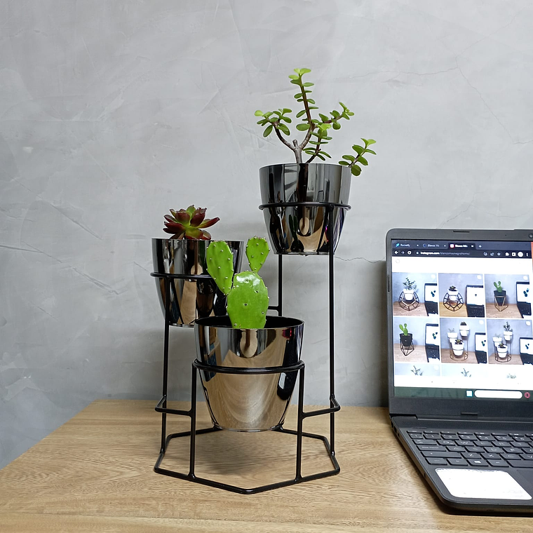 Soporte Mini Dumar con 3 Materos Metalizados 10cm  2