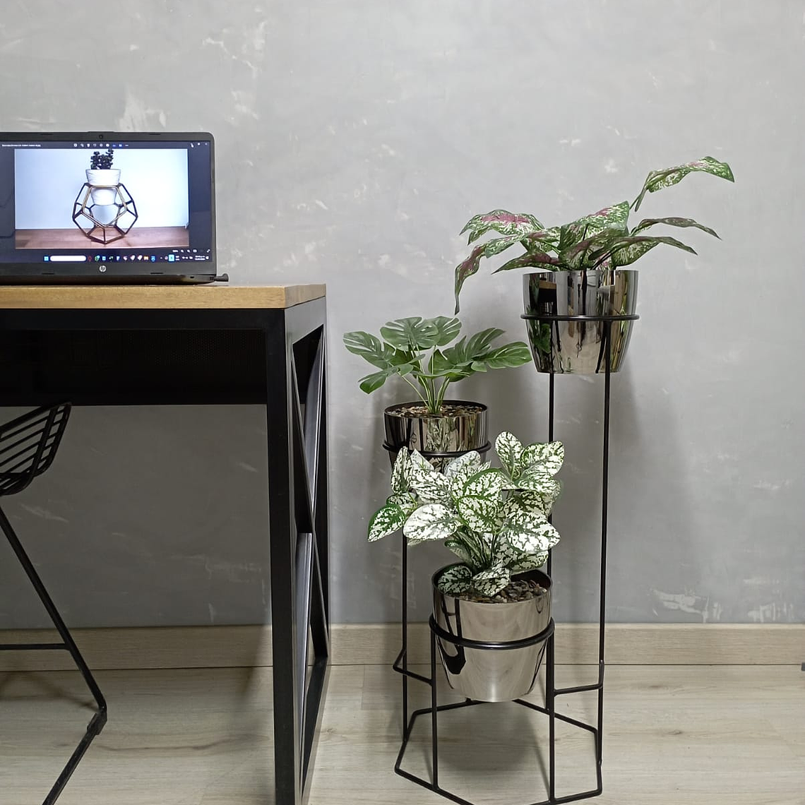 Base Dumar con 3 Materos Metalizados 12