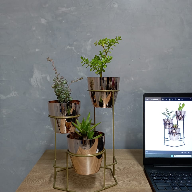 Soporte Mini Dumar con 3 Materos Metalizados 10cm  7