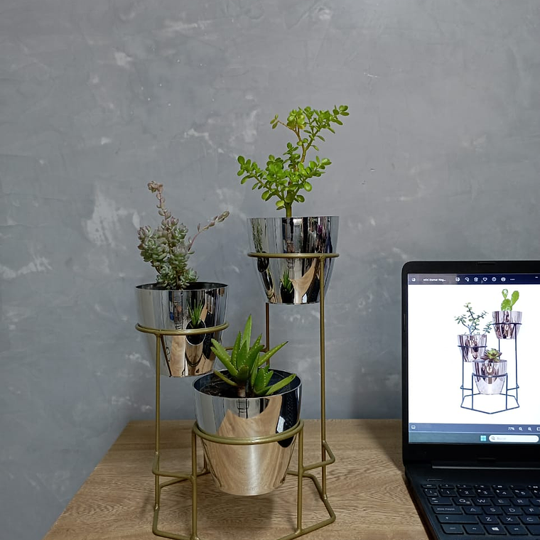 Soporte Mini Dumar con 3 Materos Metalizados 10cm  8