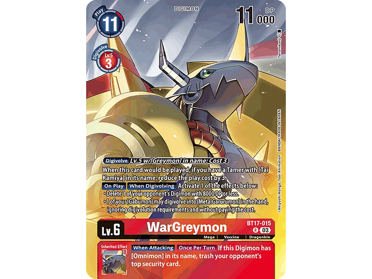 [BT17-015] [WarGreymon] [Digimon] [Rare] [Alternative Art] [Foil] 1