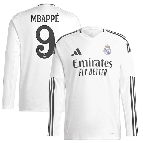 Camisola Principal Real Madrid 24/25 - Mbappé 9 - Manga comprida