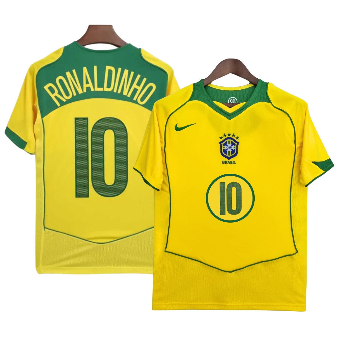 Camisola principal Brasil 2004 - Ronaldinho 10 - Versão adepto 1