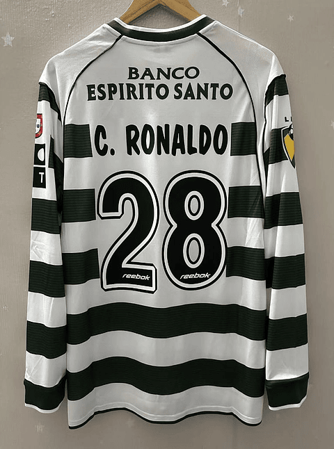 Camisola principal Sporting 2002/2003 - C.Ronaldo 28 - Manga comprida - Versão adepto