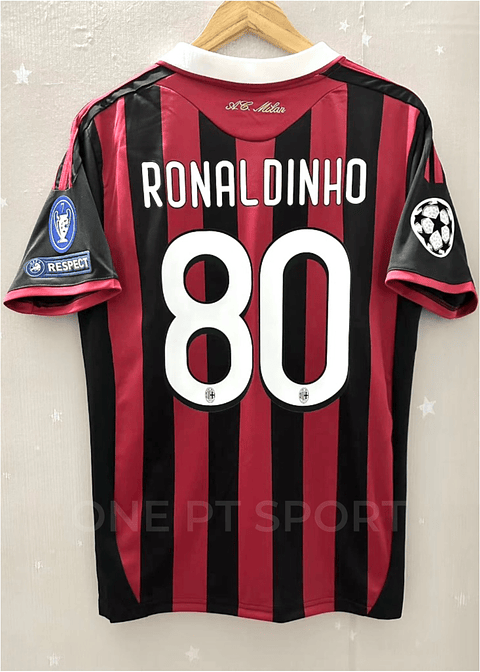 Camisola Principal AC Milan 2009-10 - Ronaldinho 80 - Versão adepto