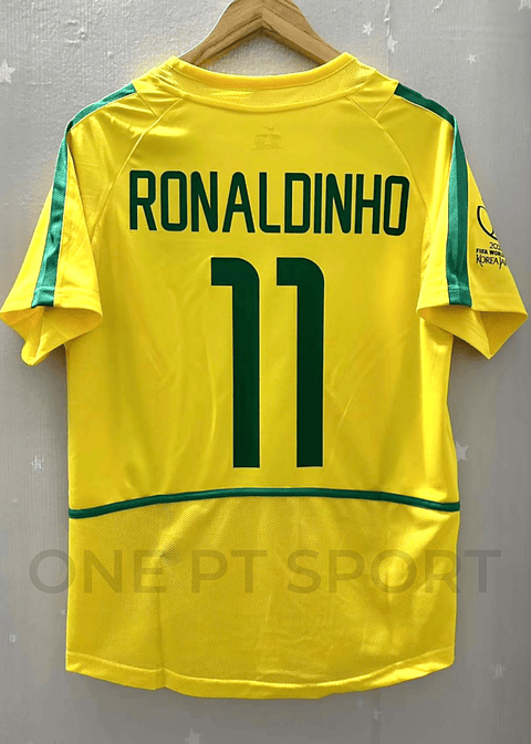 Camisola Principal Brasil 2002 - Ronaldinho 11 - Versão adepto