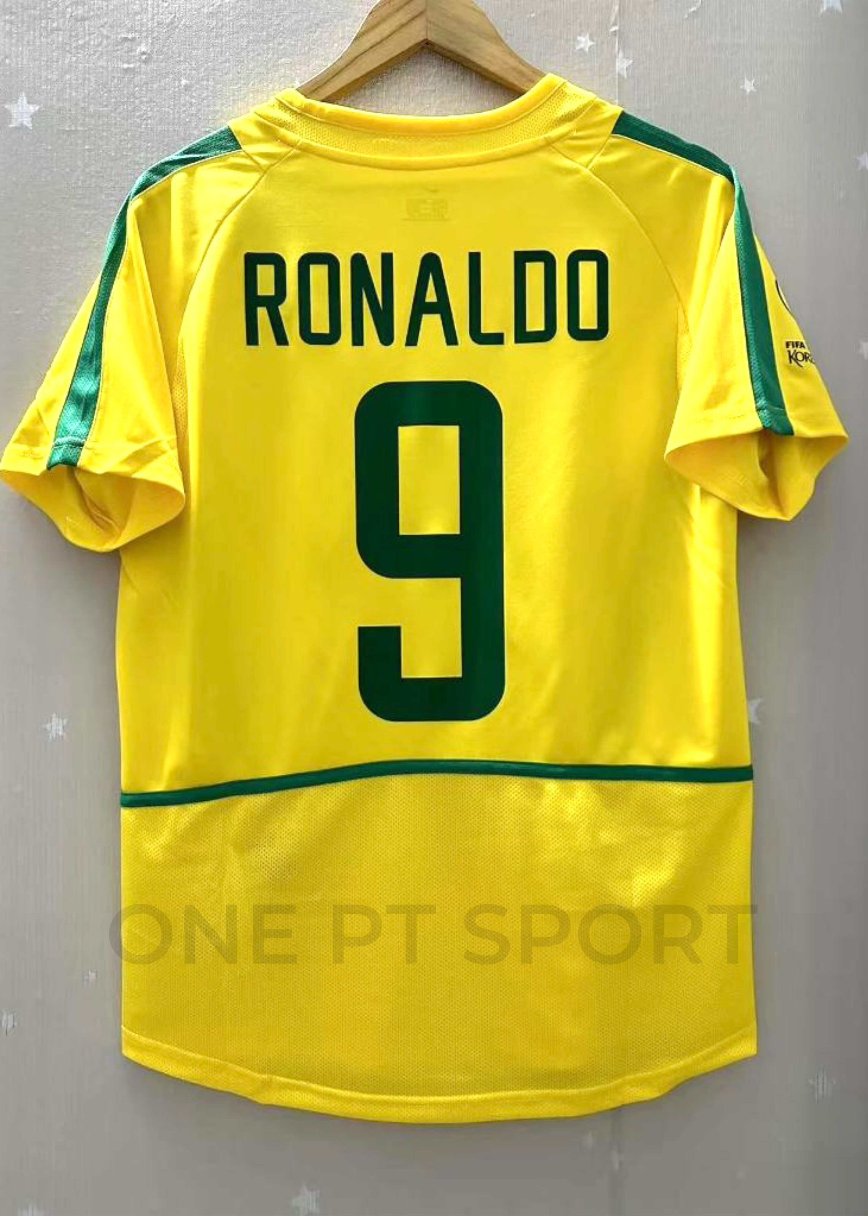 Camisola Principal Brasil 2002 - Ronaldo 9 - Versão adepto 2