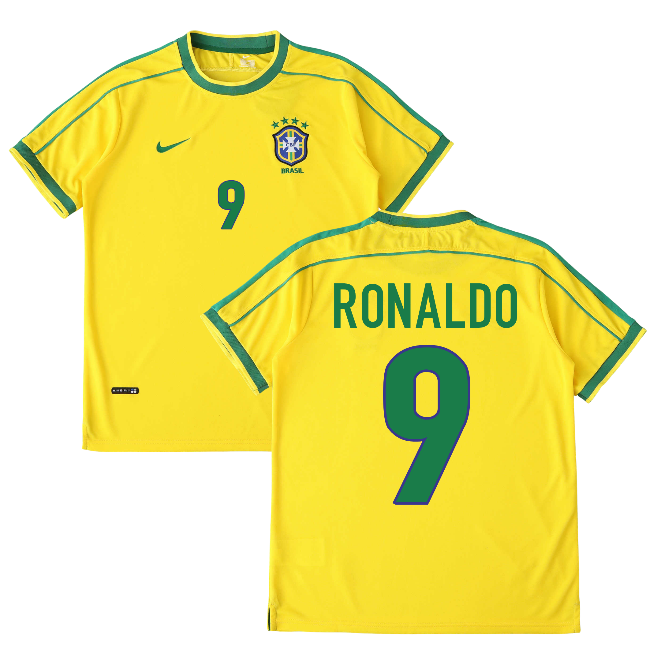 Camisola principal Brasil 1998 - Ronaldo 9 - Versão adepto 1
