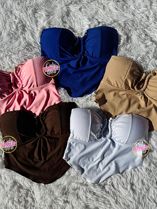 Crop hebilla Strapless en V