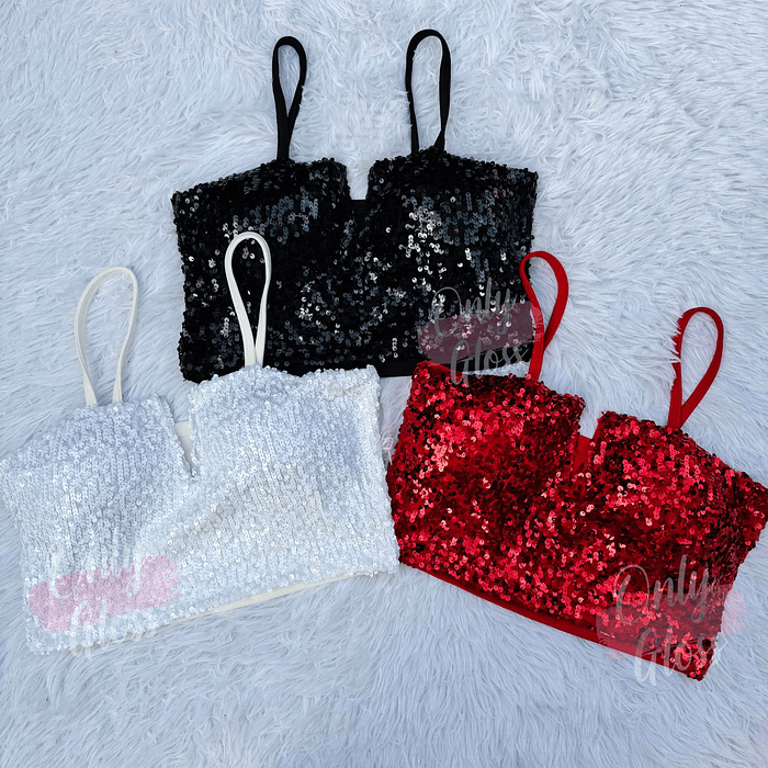 Crop de Brillos strapless en V