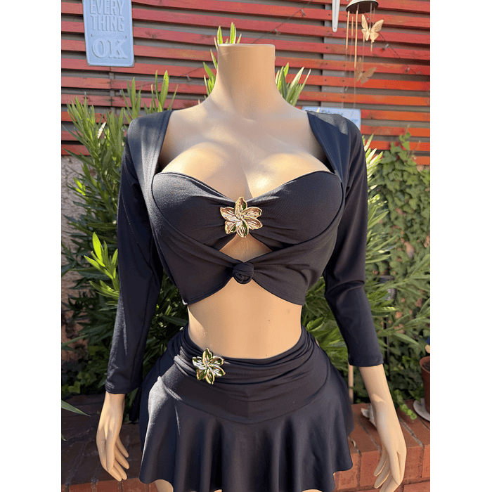 Crop manga Larga Flor 2 piezas en 1