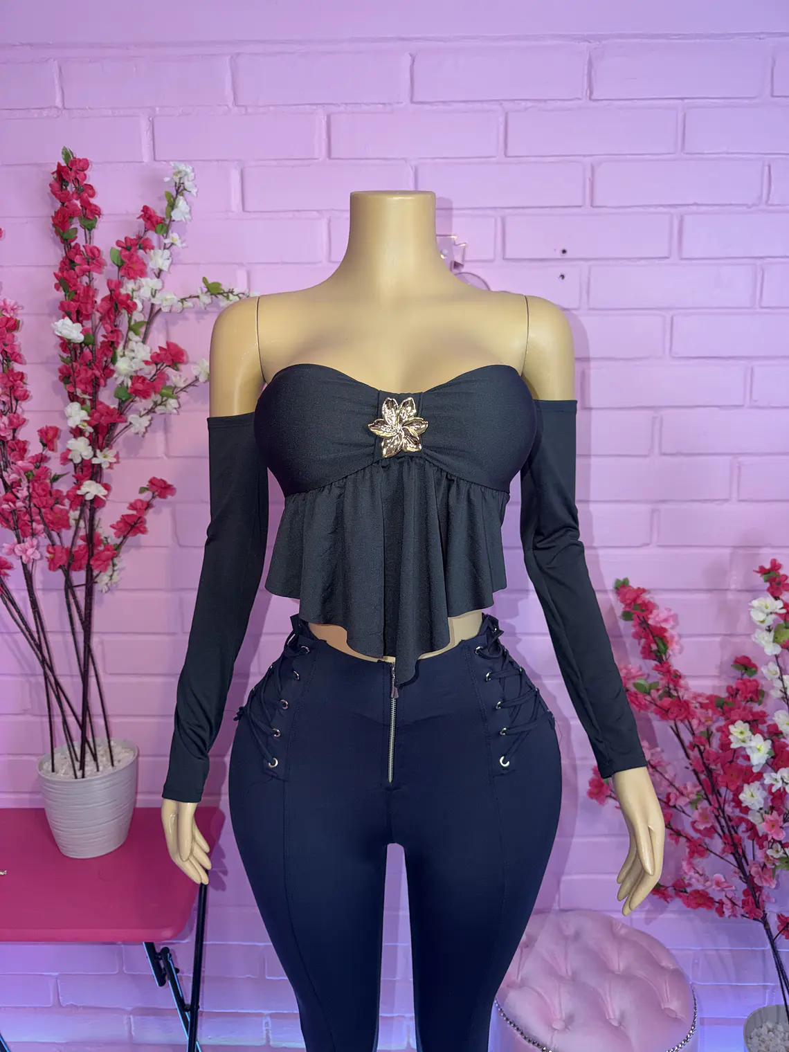 Crop strapless Manga larga flor Viral 1