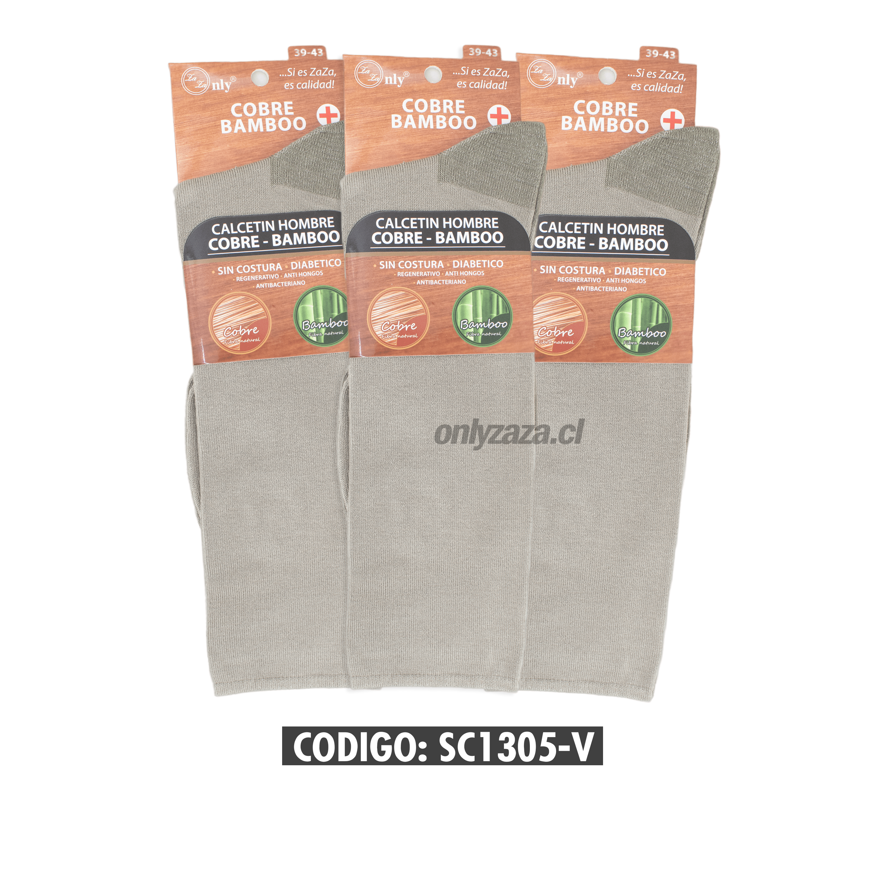 Calcetin Cobre +Bamboo Verde Grisáceo Sin Costura