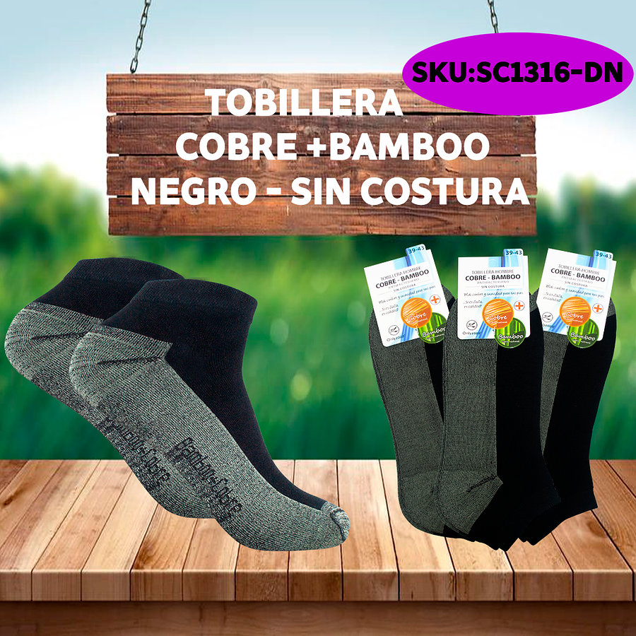 Tobillera Cobre +Bamboo Negro - Sin Costura