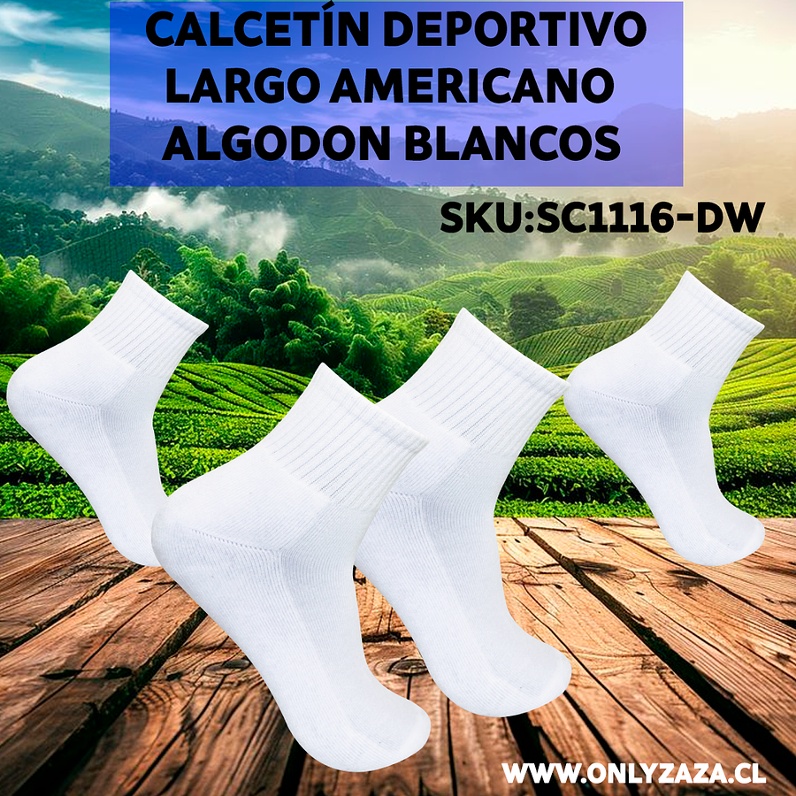 Calcetín Deportivo Largo Americano Algodon Blancos