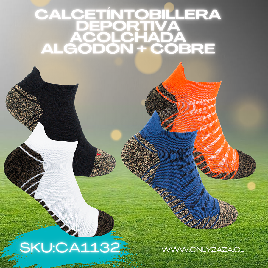 Calcetín tobillera Deportiva Acolchada Algodón + Cobre