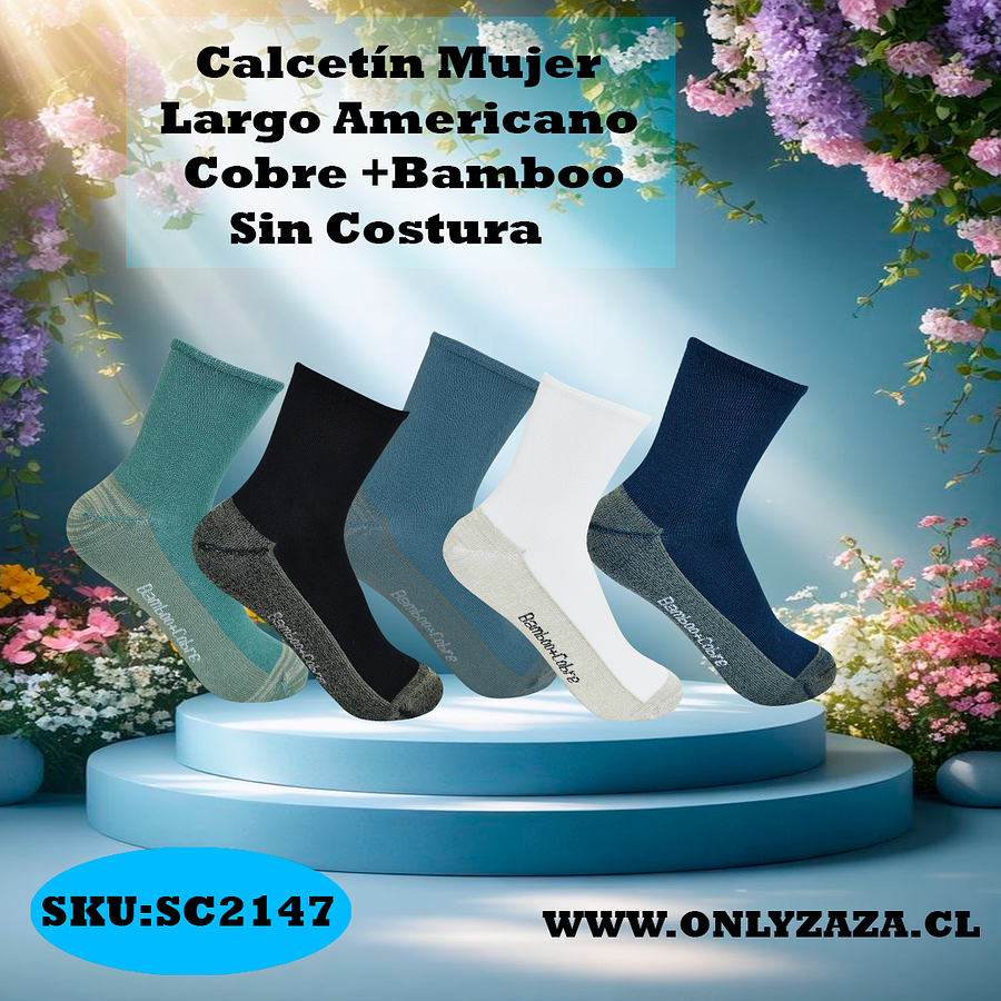 Calcetín Mujer Largo Americano Cobre +Bamboo Sin Costura