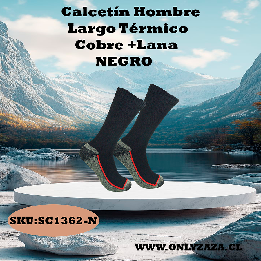 Calcetín NEGRO Hombre Largo Térmico Cobre +Lana 