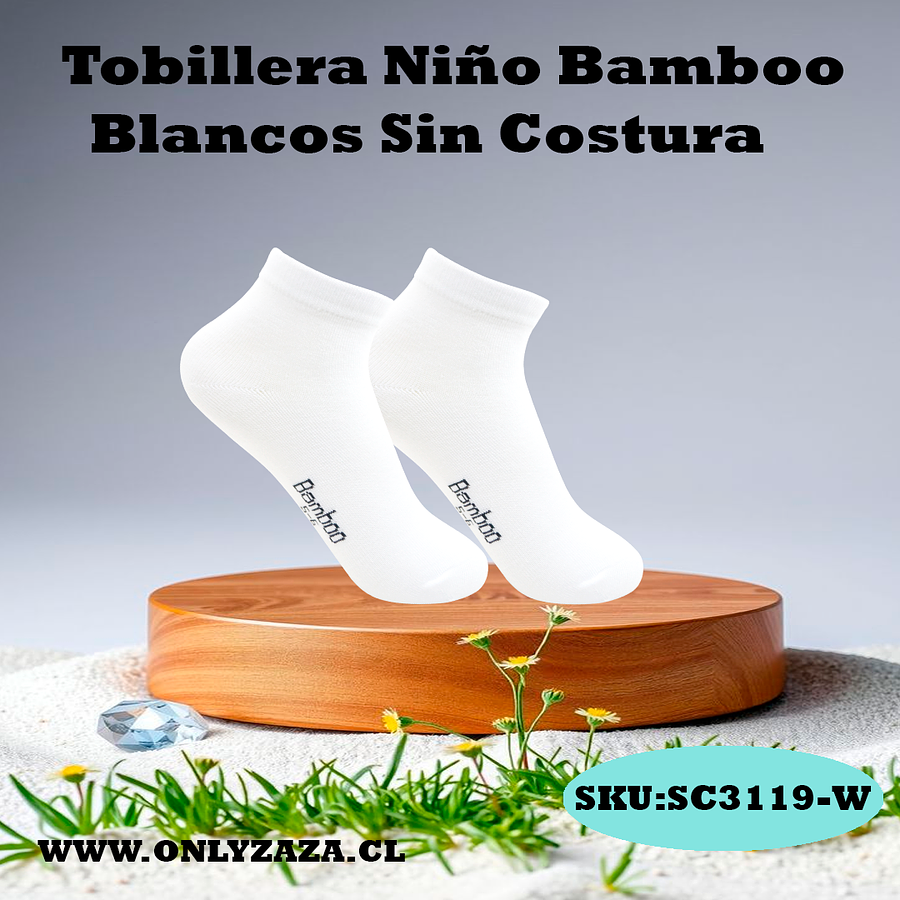Tobillera Niño Bamboo Blancos Sin Costura