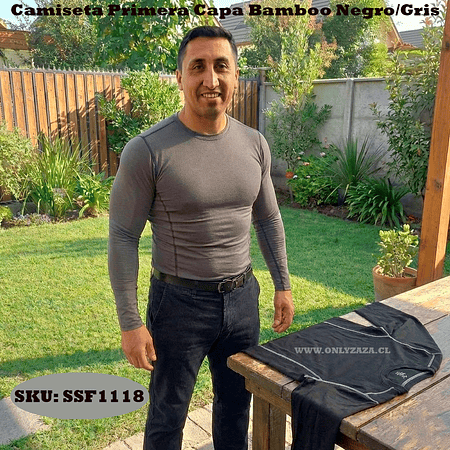 Camiseta Primera Capa Bamboo Negro/Gris