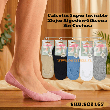 Calcetin Super Invisible Mujer Algodón-Silicona-Sin Costura